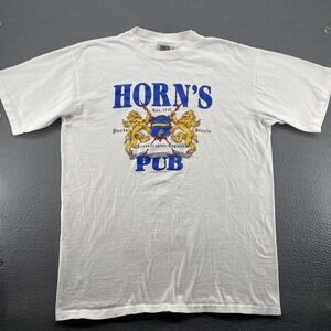Vintage Horn's Pub Shirt Mens 2XL White Bar Beer England Graphic Oneita 1991 90s